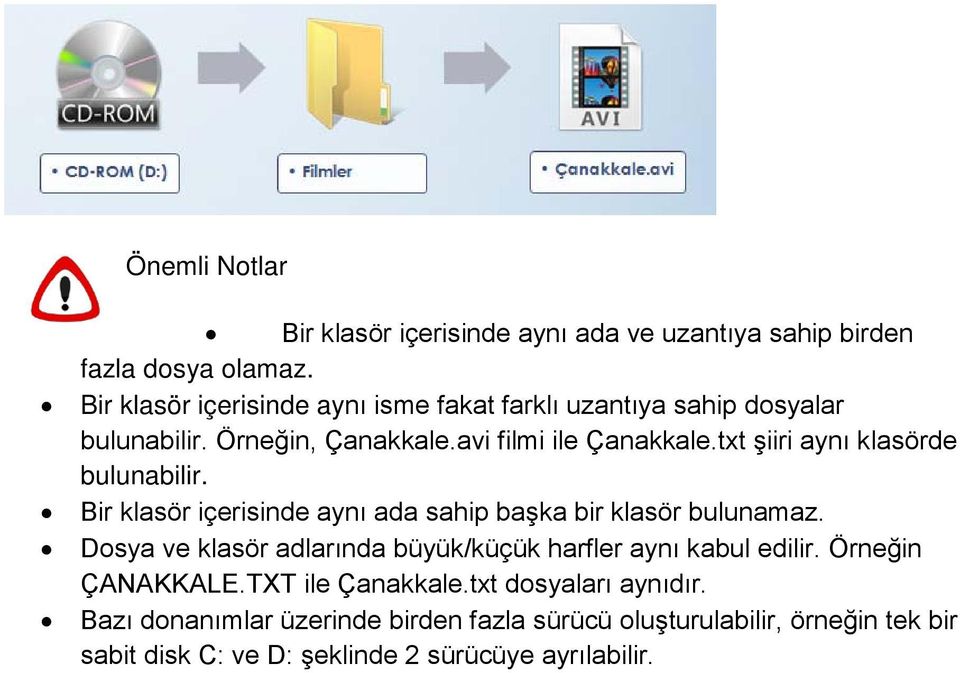 txt şiiri aynı klasörde bulunabilir. Bir klasör içerisinde aynı ada sahip başka bir klasör bulunamaz.