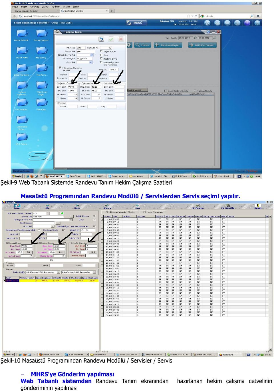 Şekil-10 Masaüstü Programından Randevu Modülü / Servisler / Servis MHRS'ye Gönderim