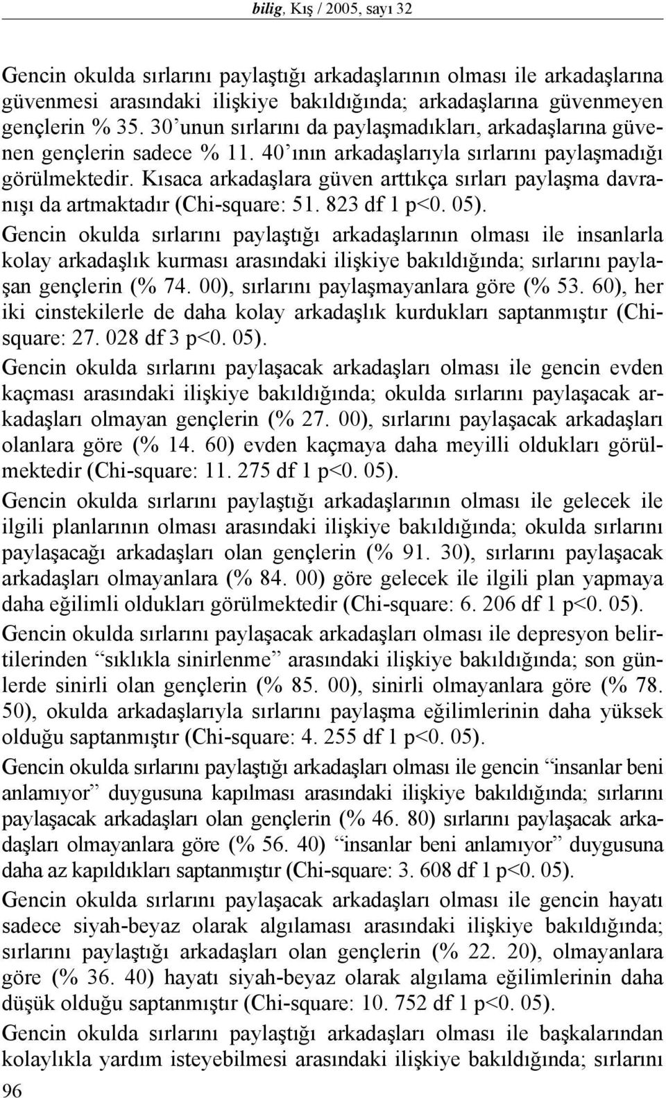 Kısaca arkadaşlara güven arttıkça sırları paylaşma davranışı da artmaktadır (Chi-square: 51. 823 df 1 p<0. 05).