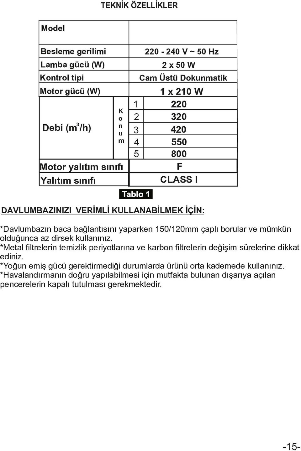 borular ve mümkün olduğunca az dirsek kullanınız. *Metal filtrelerin temizlik periyotlarına ve karbon filtrelerin değişim sürelerine dikkat ediniz.