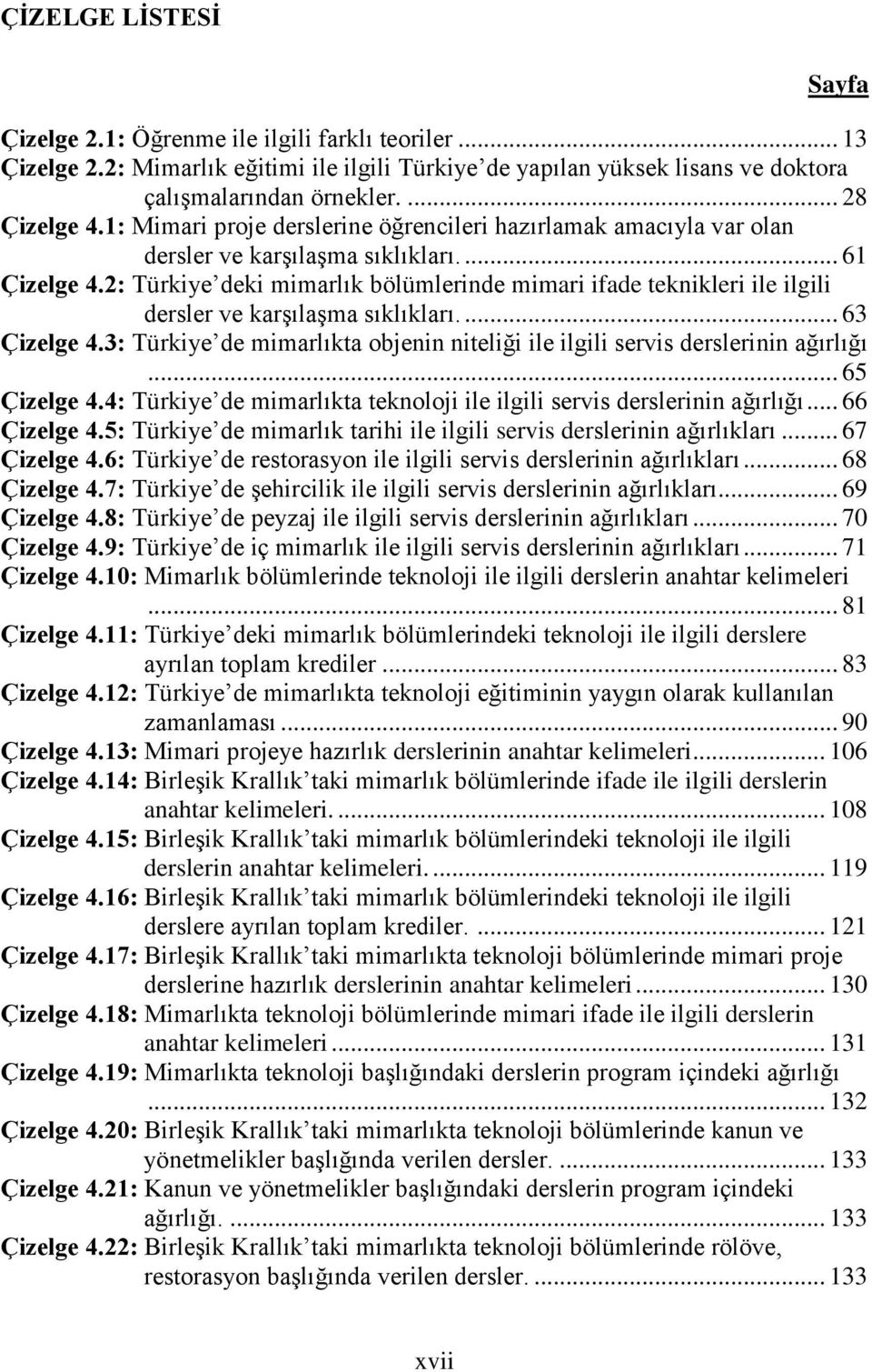 2: Türkiye deki mimarlık bölümlerinde mimari ifade teknikleri ile ilgili dersler ve karşılaşma sıklıkları.... 63 Çizelge 4.