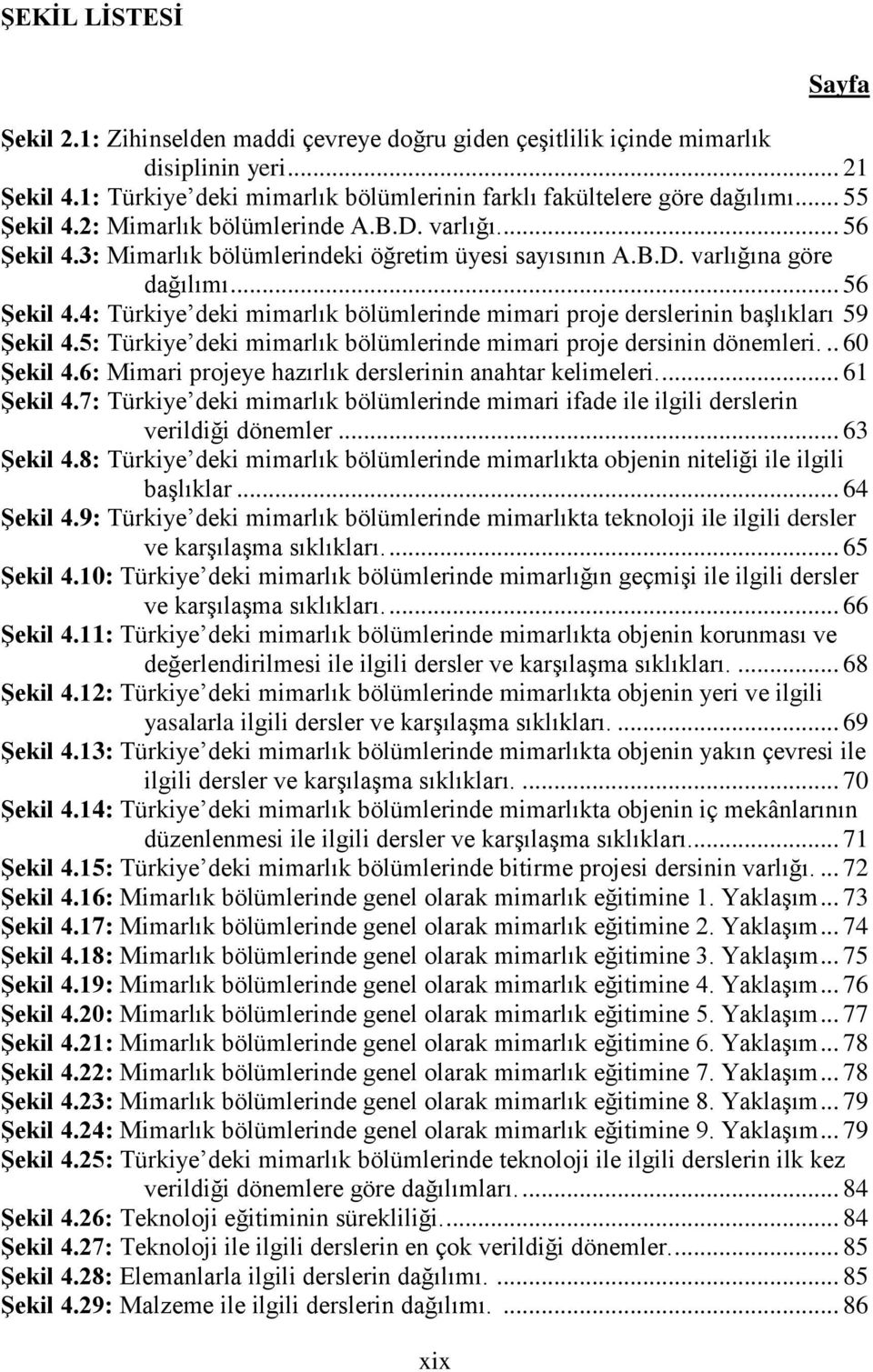 .. 56 Şekil 4.4: Türkiye deki mimarlık bölümlerinde mimari proje derslerinin başlıkları 59 Şekil 4.5: Türkiye deki mimarlık bölümlerinde mimari proje dersinin dönemleri... 60 Şekil 4.