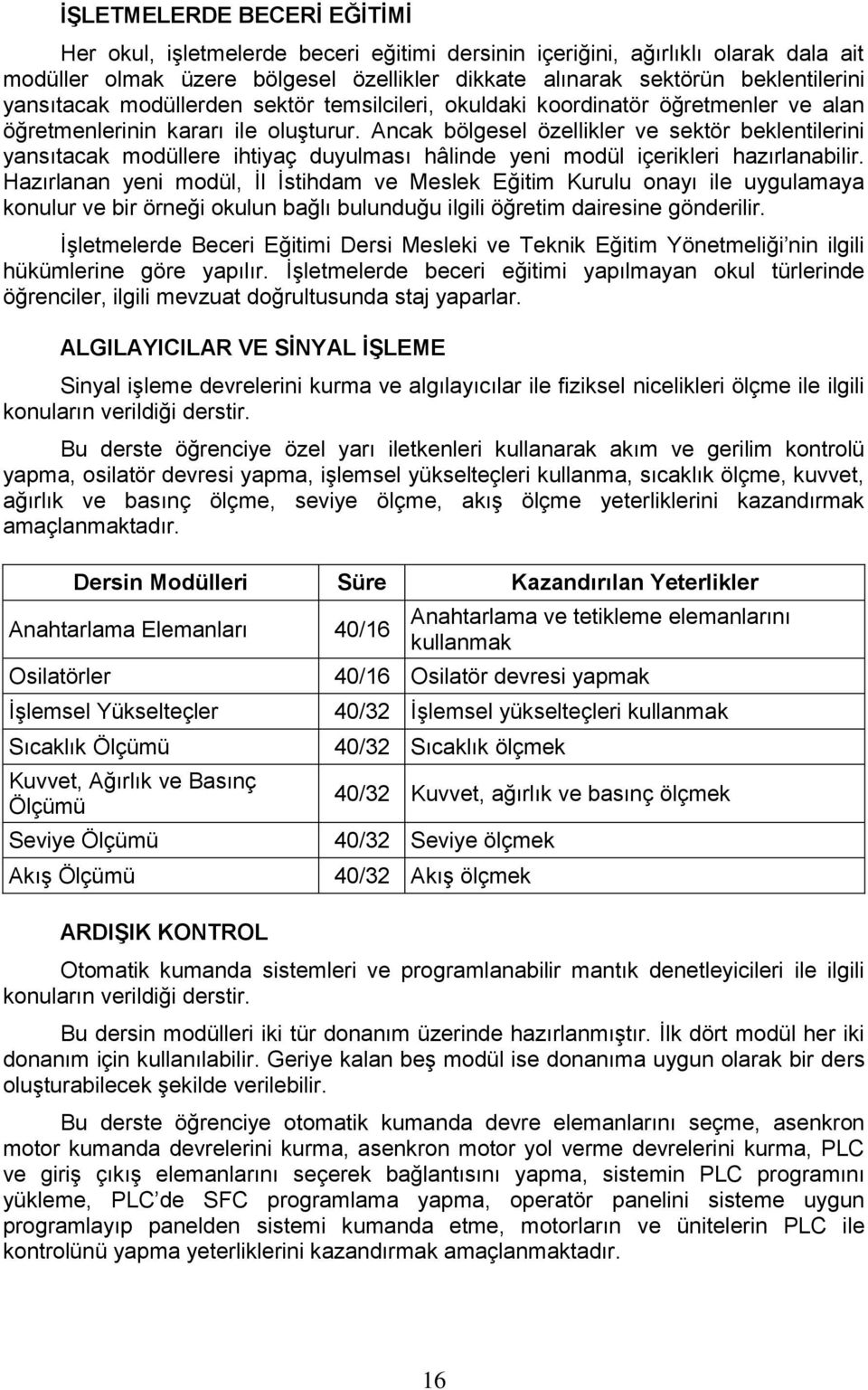 Ancak bölgesel özellikler ve sektör beklentilerini yansıtacak modüllere ihtiyaç duyulması hâlinde yeni modül içerikleri hazırlanabilir.