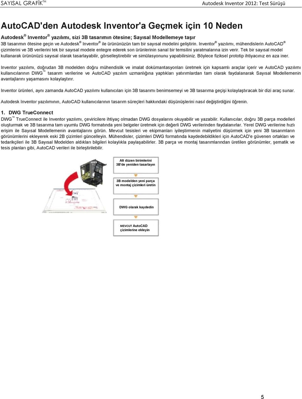 Inventor yazılımı, mühendislerin AutoCAD çizimlerini ve 3B verilerini tek bir sayısal modele entegre ederek son ürünlerinin sanal bir temsilini yaratmalarına izin verir.