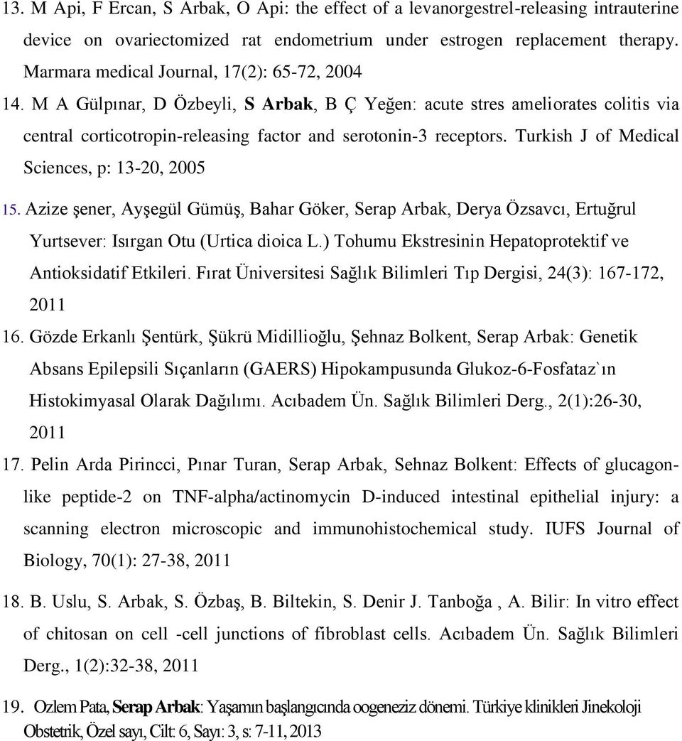 Turkish J of Medical Sciences, p: 13-20, 2005 15. Azize şener, Ayşegül Gümüş, Bahar Göker, Serap Arbak, Derya Özsavcı, Ertuğrul Yurtsever: Isırgan Otu (Urtica dioica L.