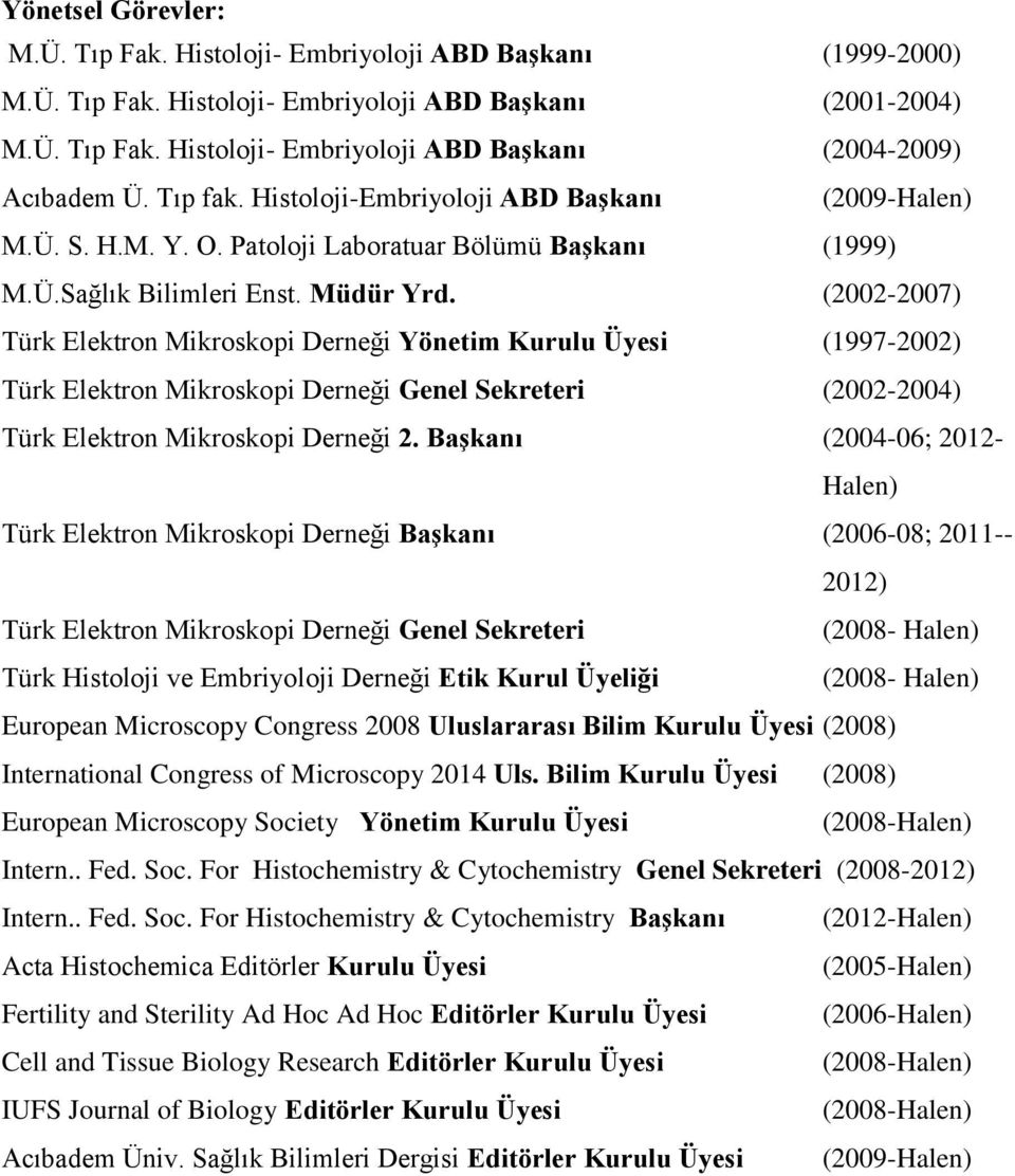 (2002-2007) Türk Elektron Mikroskopi Derneği Yönetim Kurulu Üyesi (1997-2002) Türk Elektron Mikroskopi Derneği Genel Sekreteri (2002-2004) Türk Elektron Mikroskopi Derneği 2.