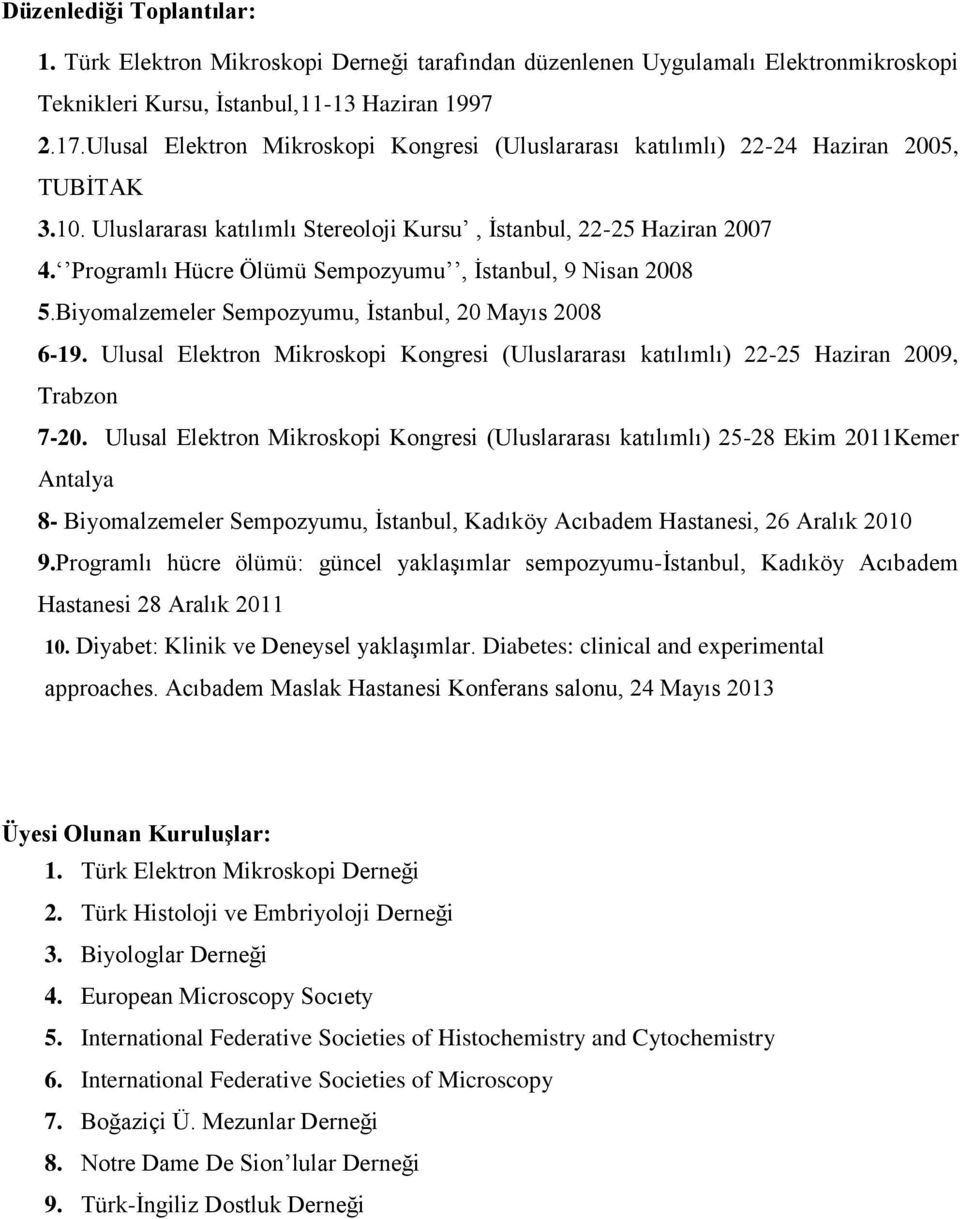 Programlı Hücre Ölümü Sempozyumu, İstanbul, 9 Nisan 2008 5.Biyomalzemeler Sempozyumu, İstanbul, 20 Mayıs 2008 6-19.