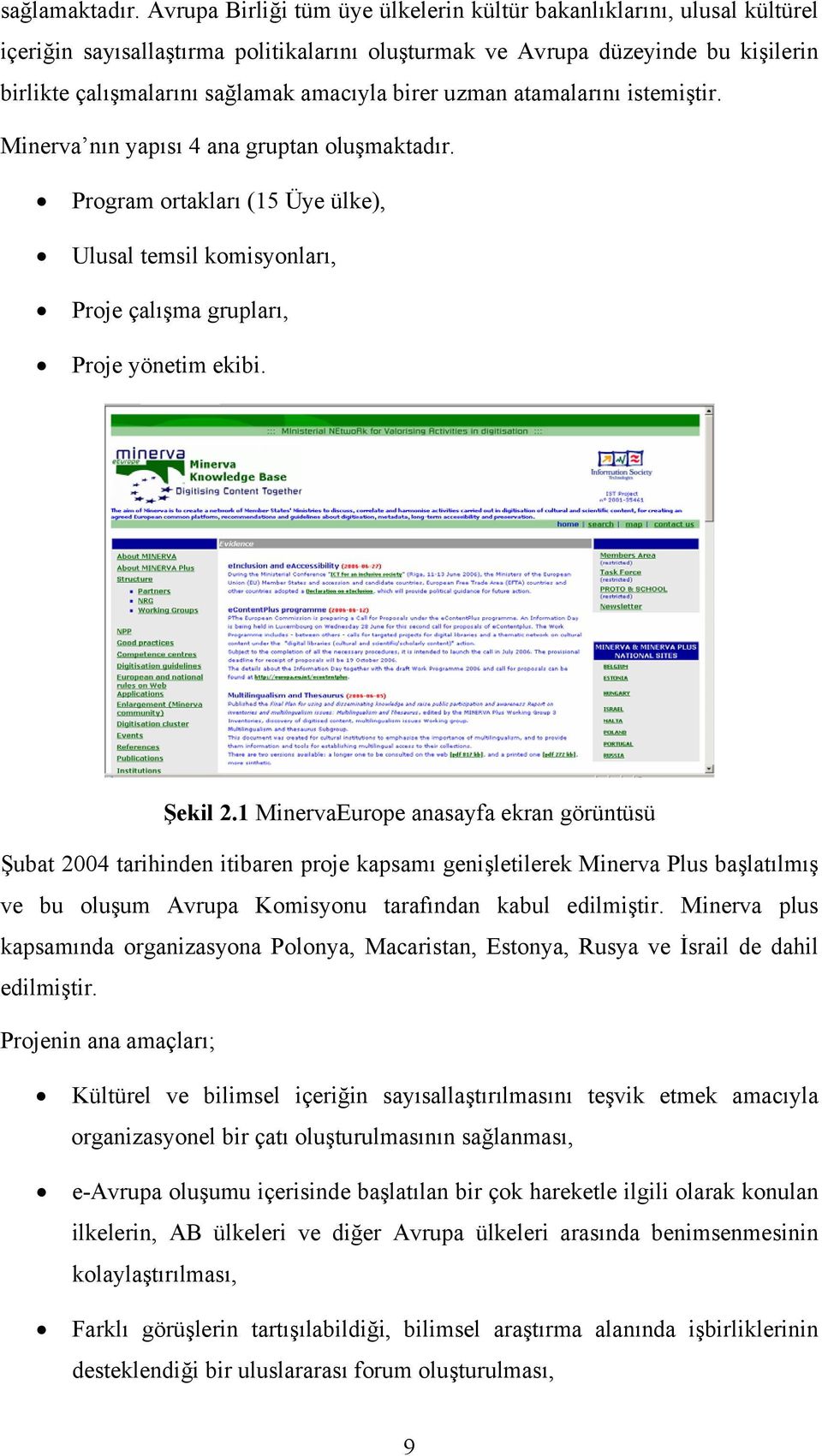 birer uzman atamalarını istemiştir. Minerva nın yapısı 4 ana gruptan oluşmaktadır. Program ortakları (15 Üye ülke), Ulusal temsil komisyonları, Proje çalışma grupları, Proje yönetim ekibi. Şekil 2.