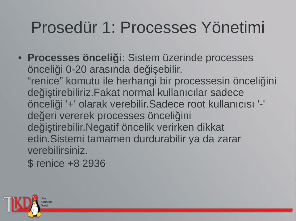 fakat normal kullanıcılar sadece önceliği '+' olarak verebilir.