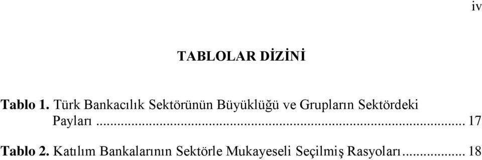 Grupların Sektördeki Payları... 17 Tablo 2.