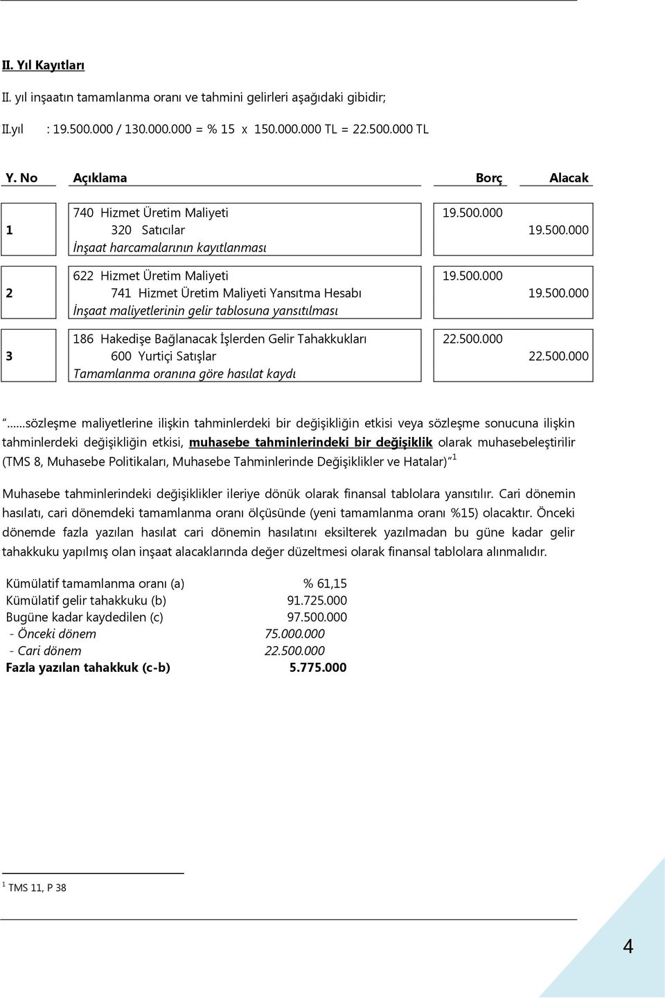 maliyetlerine ilişkin tahminlerdeki bir değişikliğin etkisi veya sözleşme sonucuna ilişkin tahminlerdeki değişikliğin etkisi, muhasebe tahminlerindeki bir değişiklik olarak muhasebeleştirilir (TMS 8,