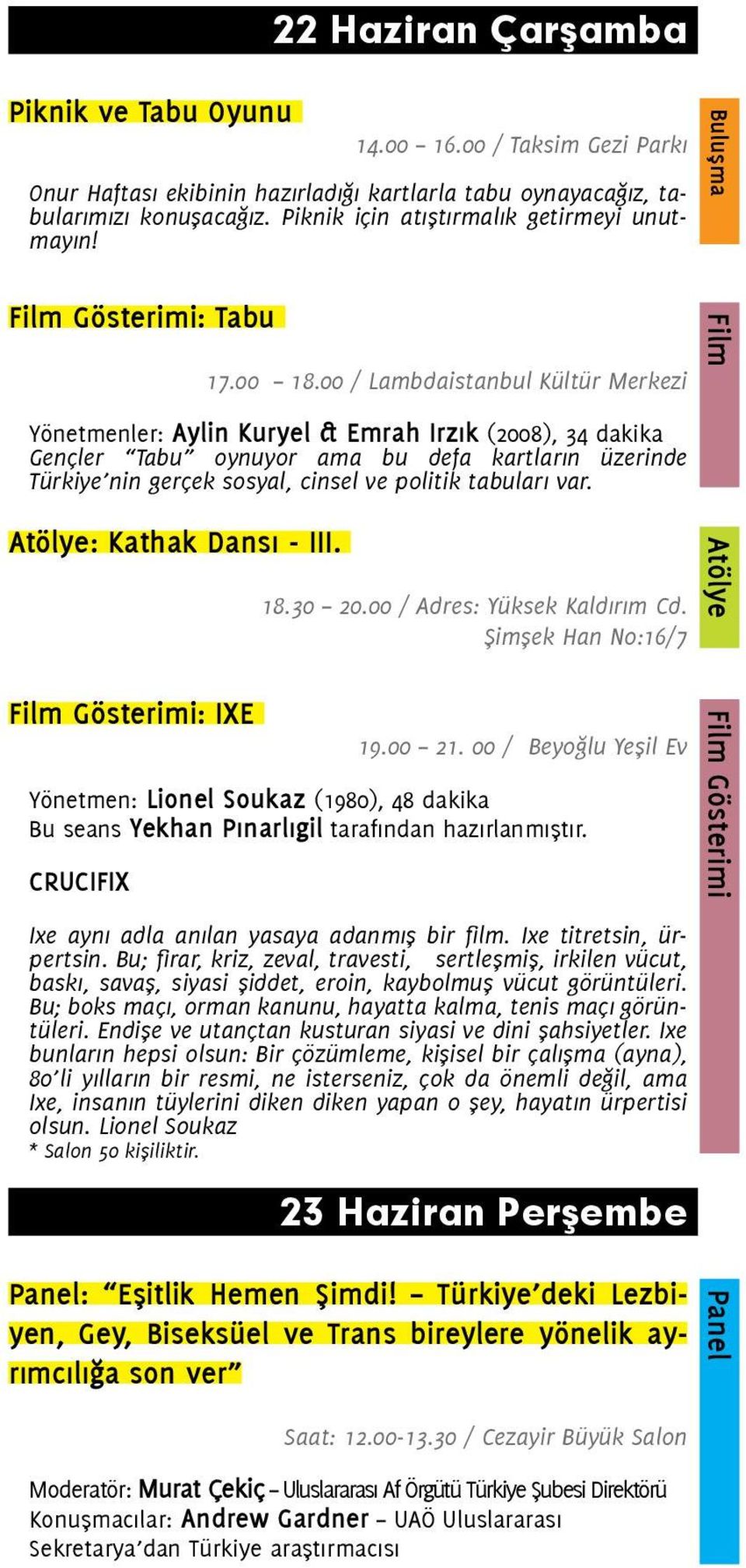 00 / Lambdaistanbul Kültür Merkezi Yönetmenler: Aylin Kuryel & Emrah Irzık (2008), 34 dakika Gençler Tabu oynuyor ama bu defa kartların üzerinde Türkiye nin gerçek sosyal, cinsel ve politik tabuları
