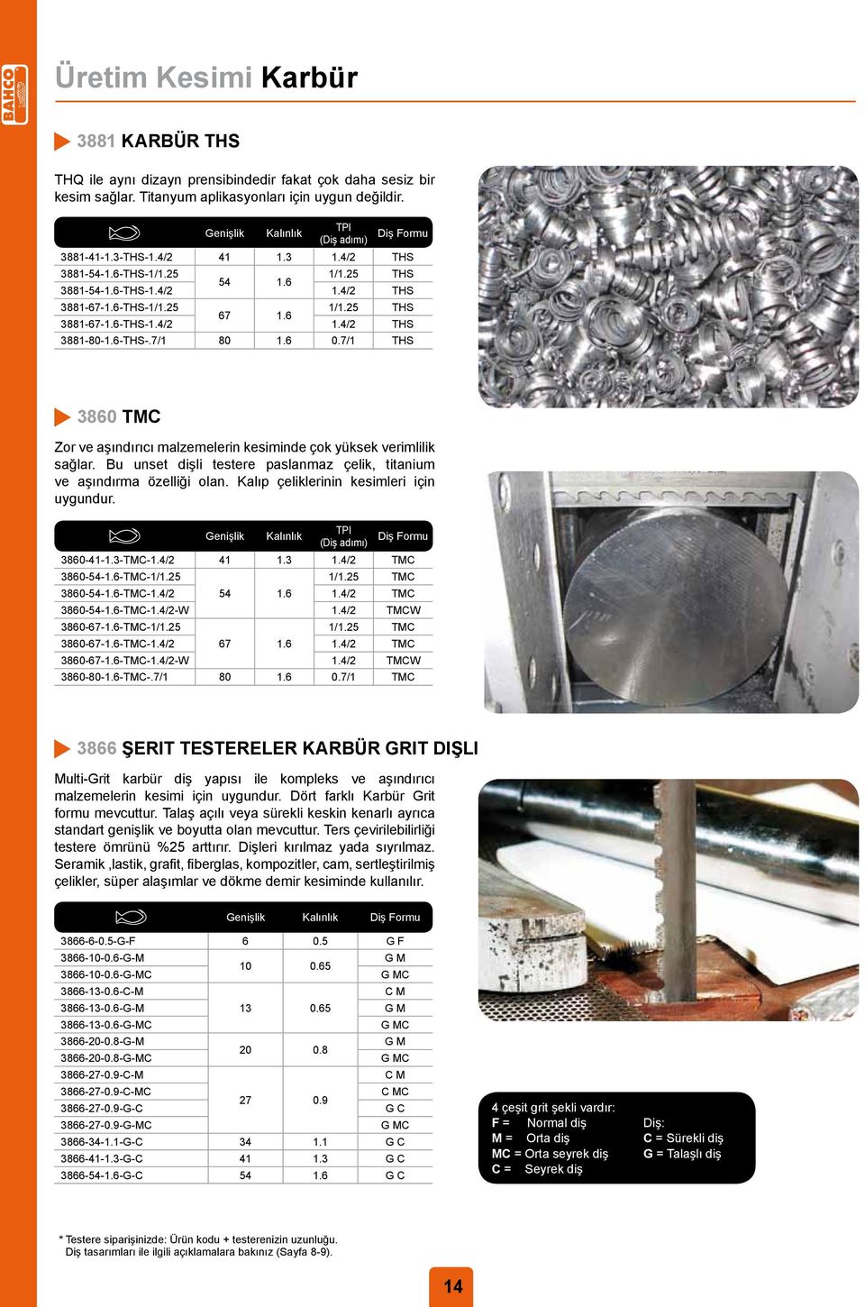 6 3881-67-1.6-THS-1.4/2 1.4/2 THS 3881-80-1.6-THS-.7/1 80 1.6 0.7/1 THS 3860 TMC Zor ve aşındırıcı malzemelerin kesiminde çok yüksek verimlilik sağlar.