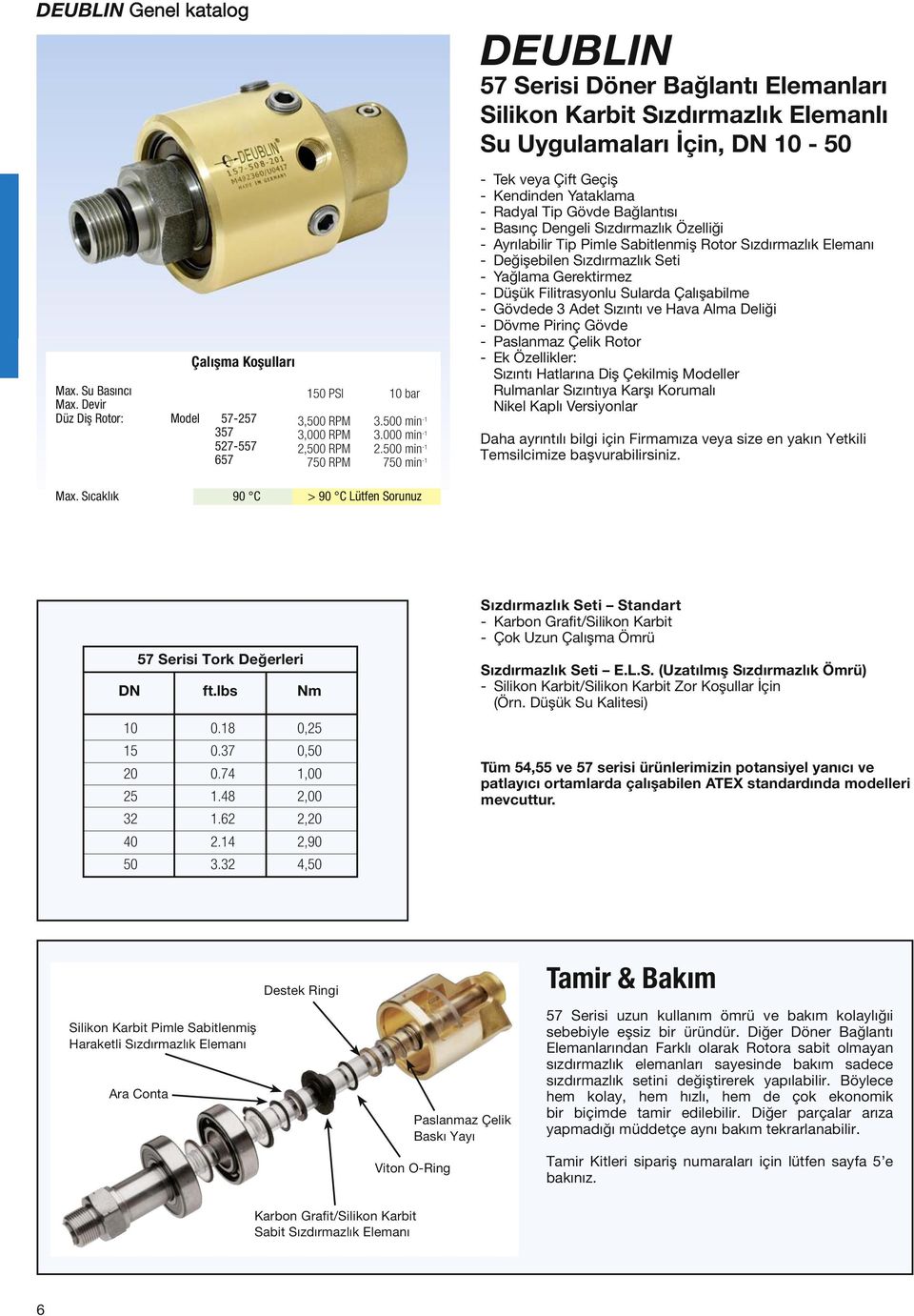 Bağlantısı - Basınç Dengeli Sızdırmazlık Özelliği - Ayrılabilir Tip Pimle Sabitlenmiş Rotor Sızdırmazlık Elemanı - Değişebilen Sızdırmazlık Seti - Yağlama Gerektirmez - Düşük Filitrasyonlu Sularda