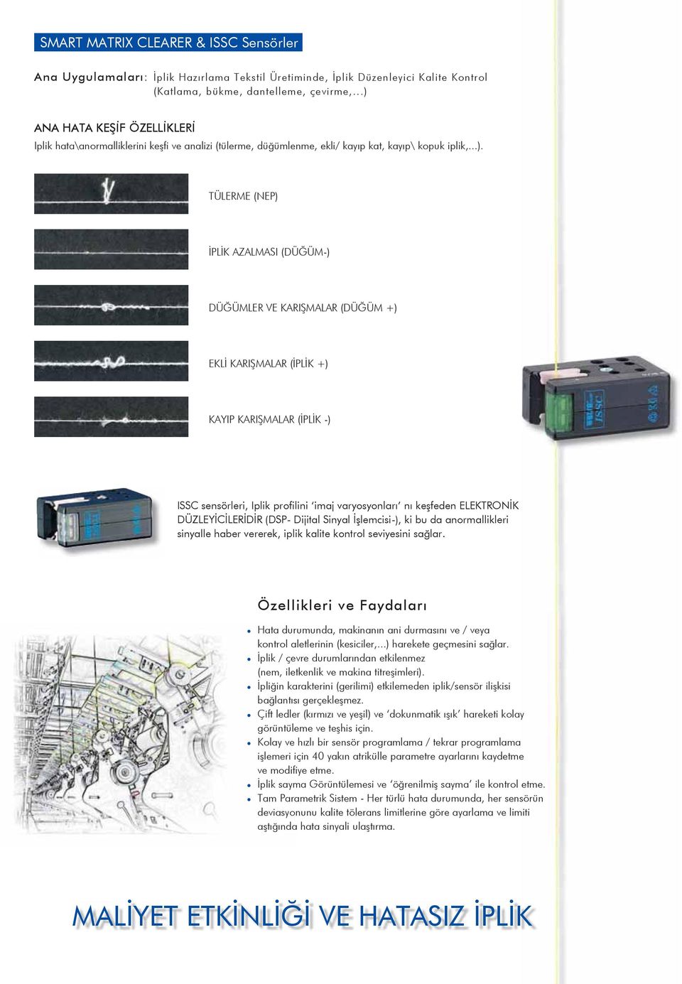 KARIŞMALAR (DÜĞÜM +) EKLİ KARIŞMALAR (İPLİK +) KAYIP KARIŞMALAR (İPLİK -) ISSC sensörleri, Iplik profilini imaj varyosyonları nı keşfeden ELEKTRONİK DÜZLEYİCİLERİDİR (DSP- Dijital Sinyal İşlemcisi-),