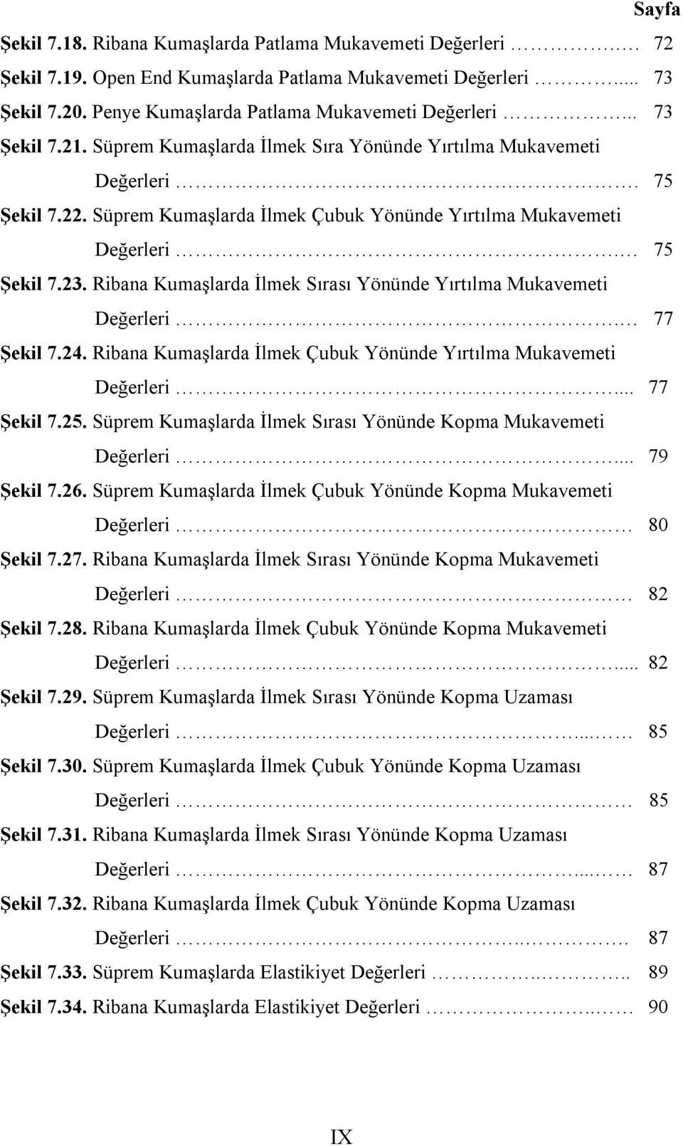 Ribana Kumaşlarda İlmek Sırası Yönünde Yırtılma Mukavemeti Değerleri. 77 Şekil 7.24. Ribana Kumaşlarda İlmek Çubuk Yönünde Yırtılma Mukavemeti Değerleri... 77 Şekil 7.25.