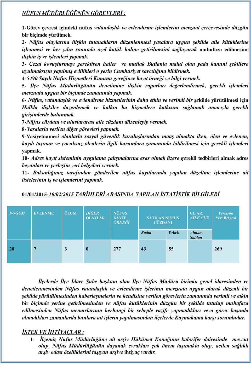 ve işlemleri yapmak. 3- Cezai kovuşturmayı gerektiren haller ve mutlak Butlanla malul olan yada kanuni şekillere uyulmaksızın yapılmış evlilikleri o yerin Cumhuriyet savcılığına bildirmek.