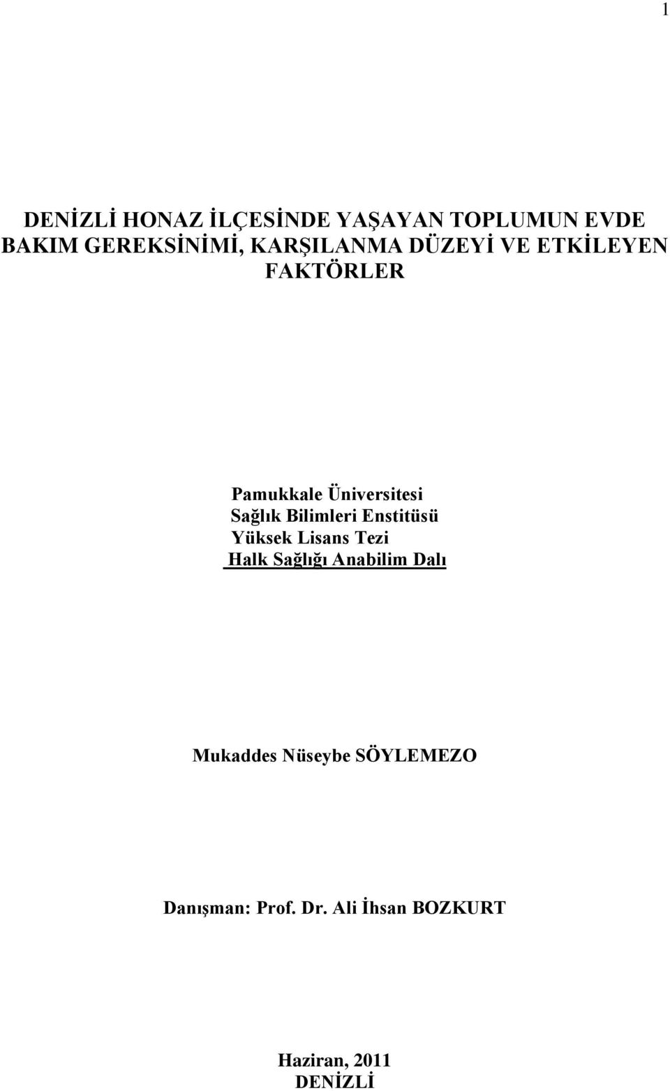 Bilimleri Enstitüsü Yüksek Lisans Tezi Halk Sağlığı Anabilim Dalı