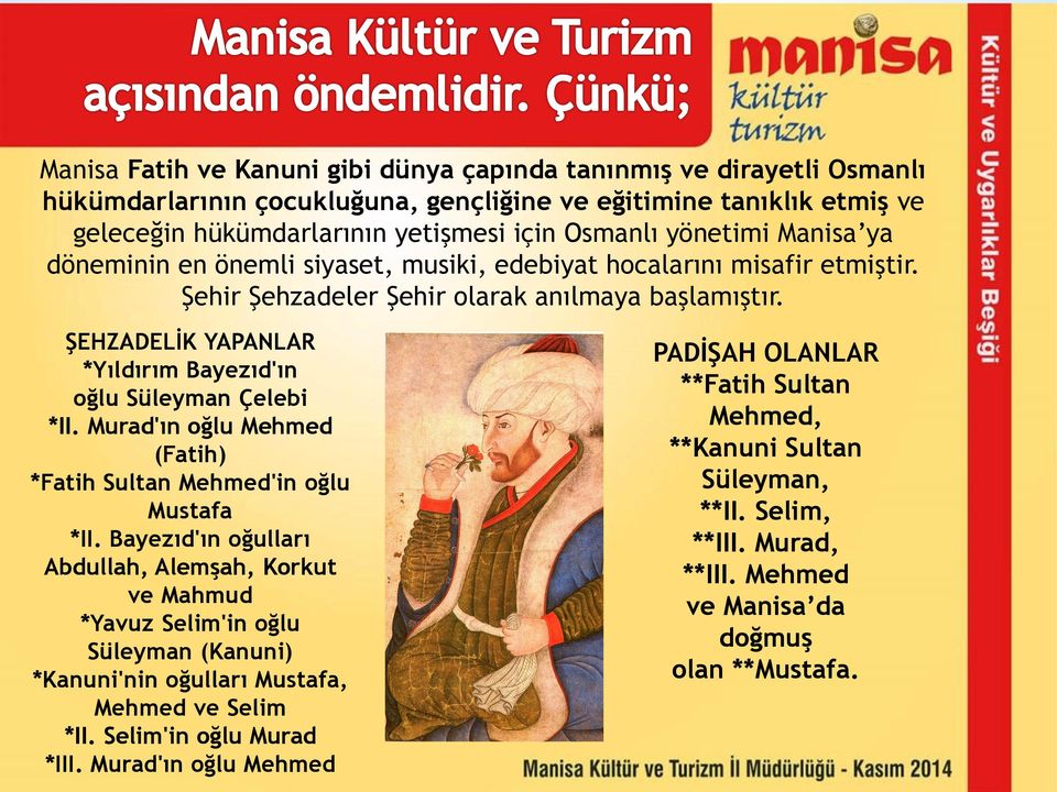 ŞEHZADELİK YAPANLAR *Yıldırım Bayezıd'ın oğlu Süleyman Çelebi *II. Murad'ın oğlu Mehmed (Fatih) *Fatih Sultan Mehmed'in oğlu Mustafa *II.