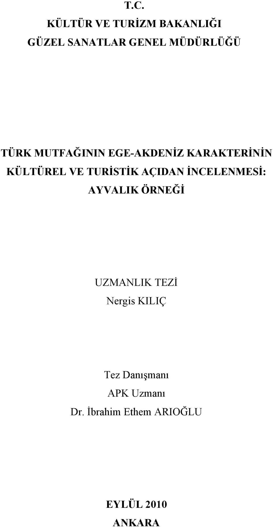 AÇIDAN İNCELENMESİ: AYVALIK ÖRNEĞİ UZMANLIK TEZİ Nergis KILIÇ