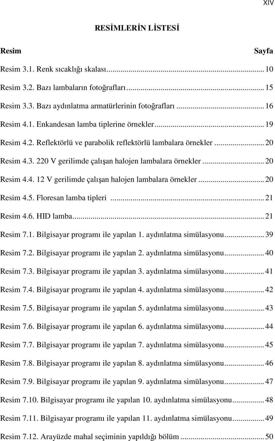 .. 20 Resim 4.5. Floresan lamba tipleri... 21 Resim 4.6. HID lamba... 21 Resim 7.1. Bilgisayar programı ile yapılan 1. aydınlatma simülasyonu... 39 Resim 7.2. Bilgisayar programı ile yapılan 2.