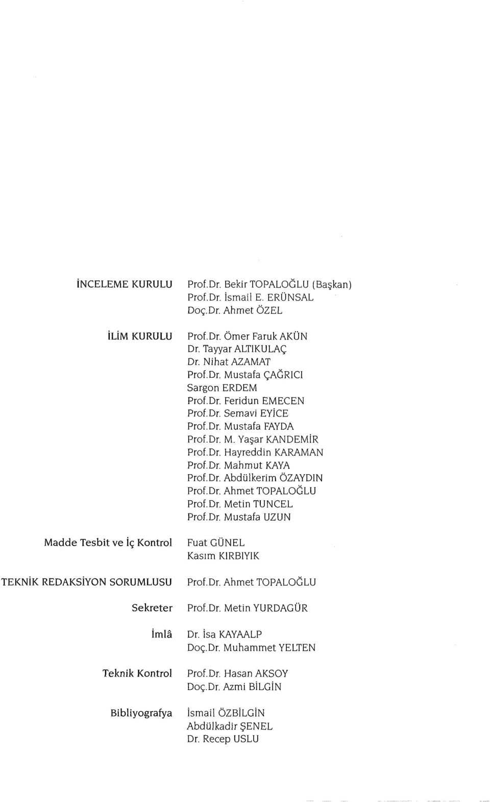 Dr. Metin TUNCEL Prof.Dr. Mustafa UZUN Madde Tesbit ve İç Kontrol Fuat GÜNEL Kasım KIRBIYIK TEKNİK REDAKSİYON SORUMLUSU Prof.Dr. Ahmet TOPALOĞLU Sekreter Prof.Dr. Metin YURDAGÜR İmlâ Dr.