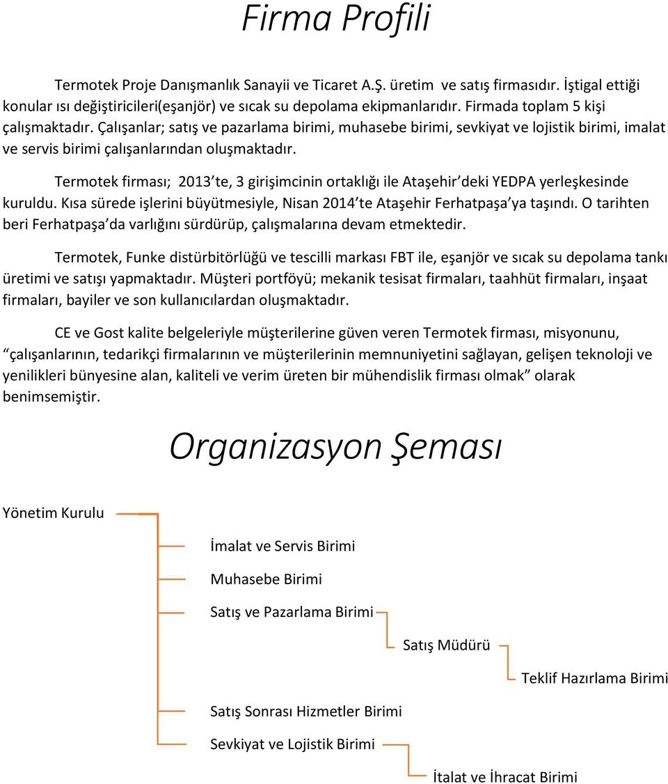 Termtek firması; 2013 te, 3 girişimcinin rtaklığı ile Ataşehir deki YEDPA yerleşkesinde kuruldu. Kısa sürede işlerini büyütmesiyle, Nisan 2014 te Ataşehir Ferhatpaşa ya taşındı.