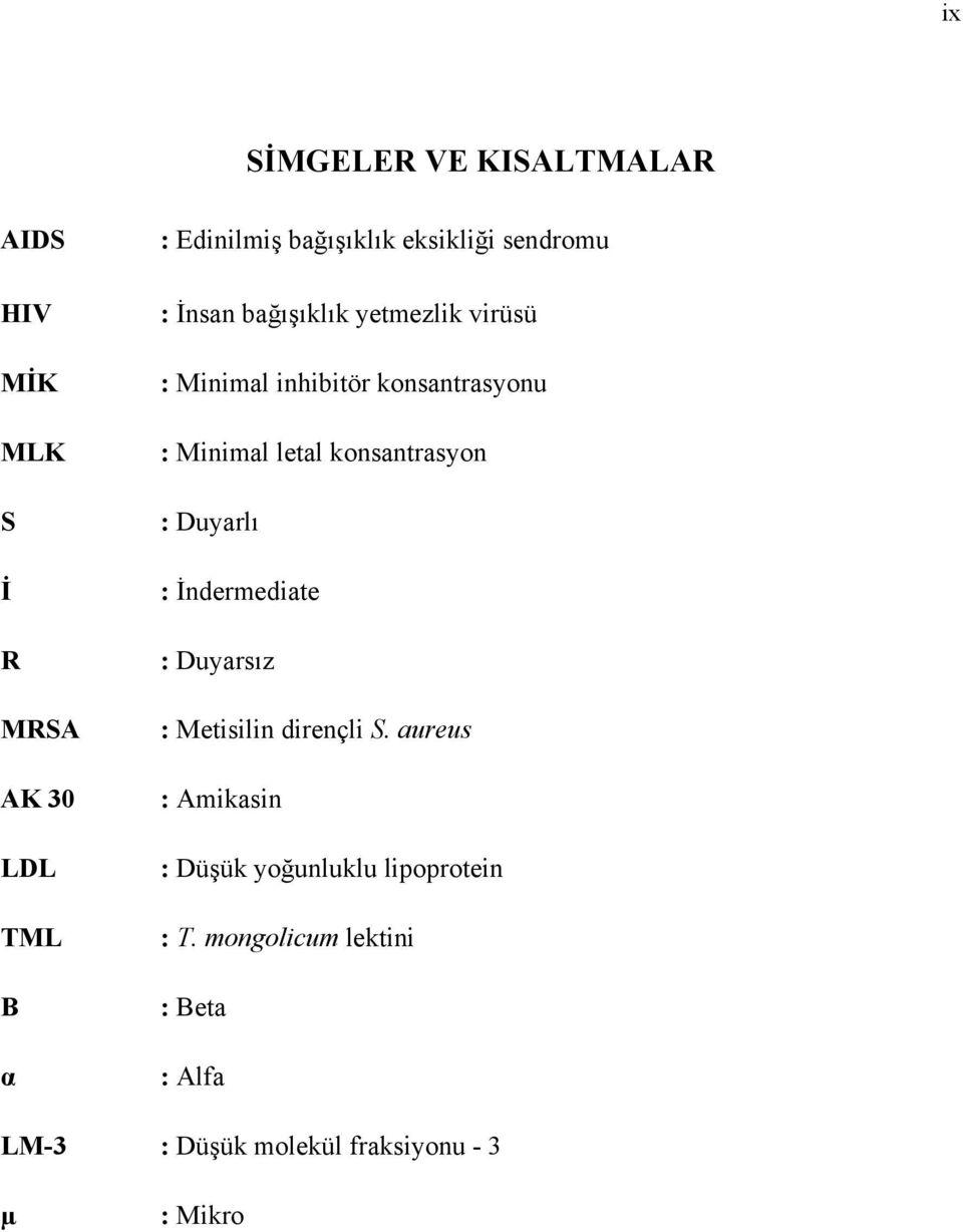 letal konsantrasyon : Duyarlı : İndermediate : Duyarsız : Metisilin dirençli S.