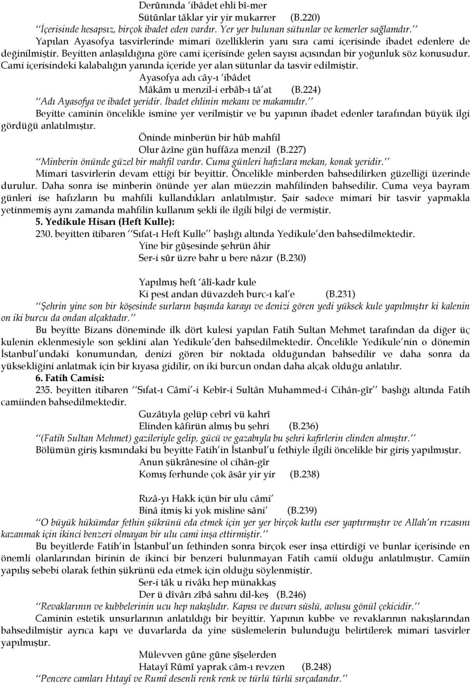 Beyitten anlaşıldığına göre cami içerisinde gelen sayısı açısından bir yoğunluk söz konusudur. Cami içerisindeki kalabalığın yanında içeride yer alan sütunlar da tasvir edilmiştir.