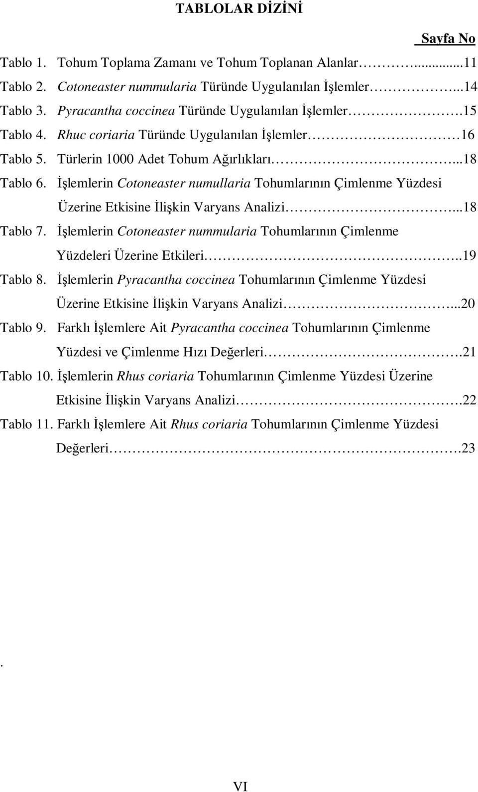 İşlemlerin Cotoneaster numullaria Tohumlarının Çimlenme Yüzdesi Üzerine Etkisine İlişkin Varyans Analizi...18 Tablo 7.