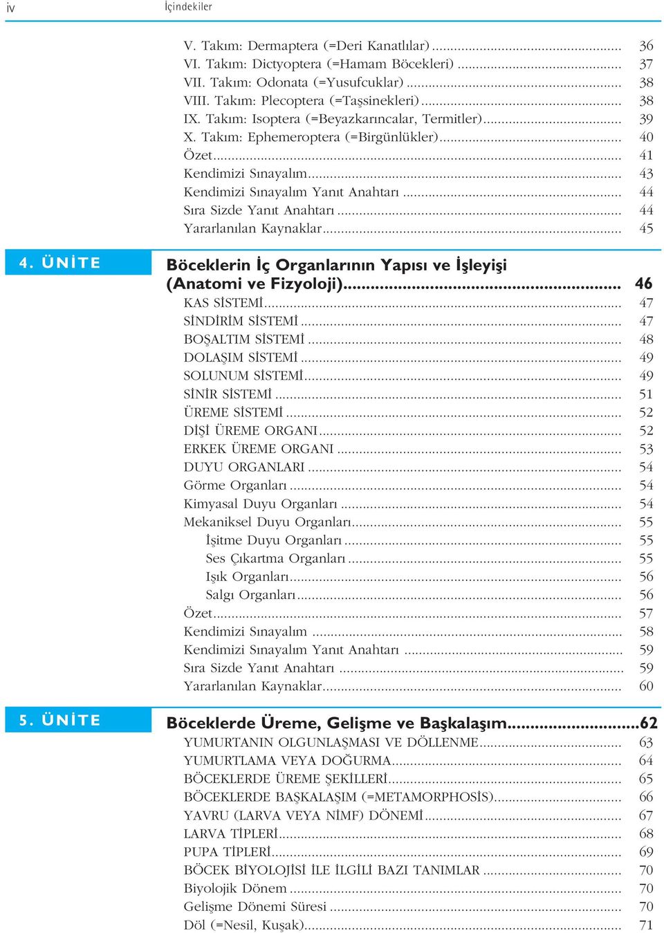 .. 44 Yararlan lan Kaynaklar... 45 4. ÜN TE 5. ÜN TE Böceklerin ç Organlar n n Yap s ve flleyifli (Anatomi ve Fizyoloji)... 46 KAS S STEM... 47 S ND R M S STEM... 47 BOfiALTIM S STEM.