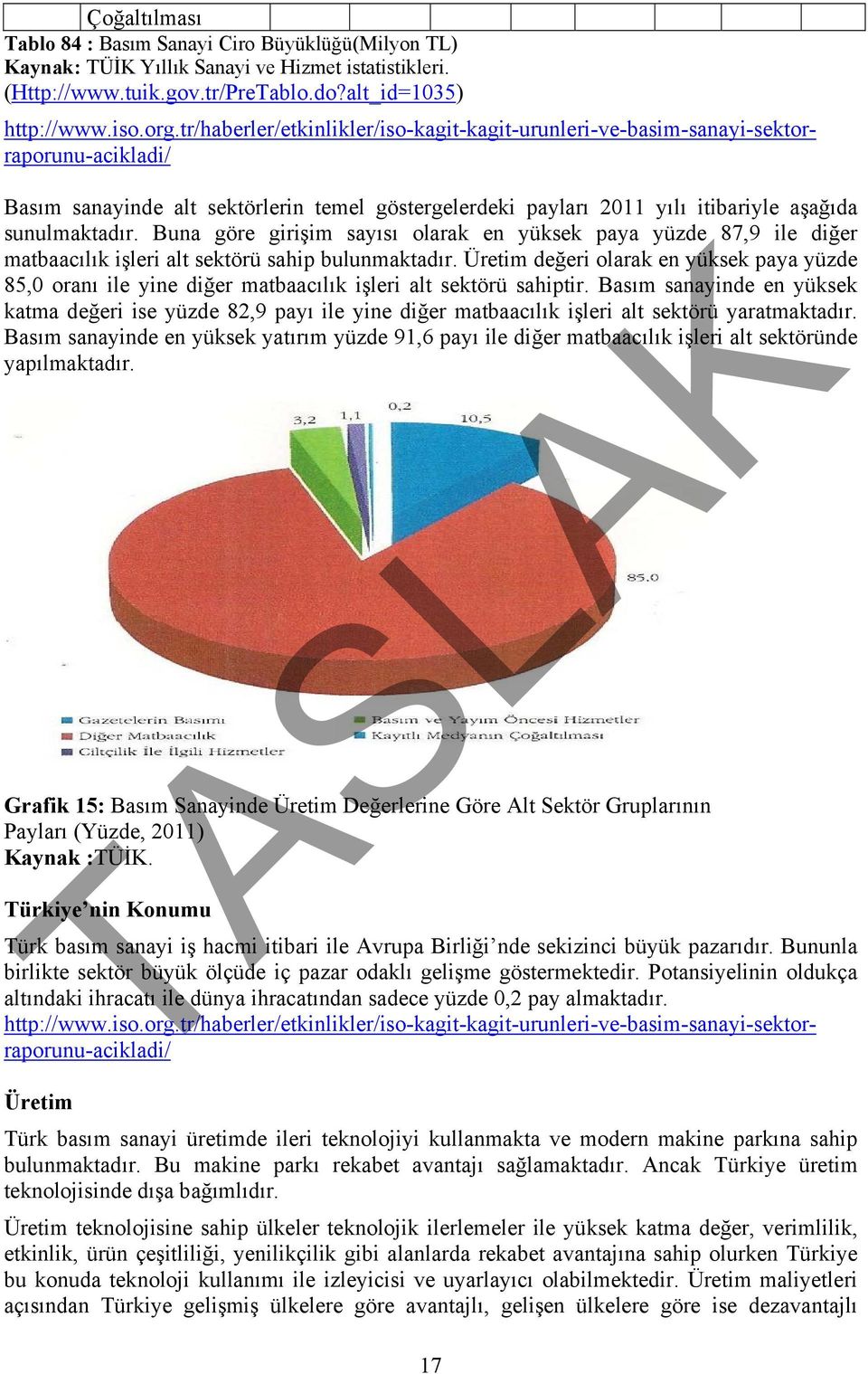 Buna göre girişim sayısı olarak en yüksek paya yüzde 87,9 ile diğer matbaacılık işleri alt sektörü sahip bulunmaktadır.