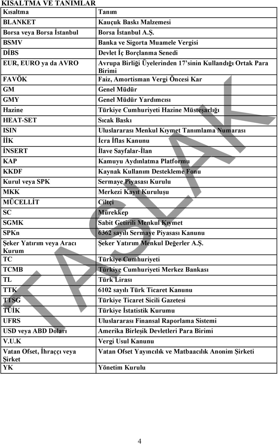 rket YK Tanım Kauçuk Baskı Malzemesi Borsa İstanbul A.Ş.