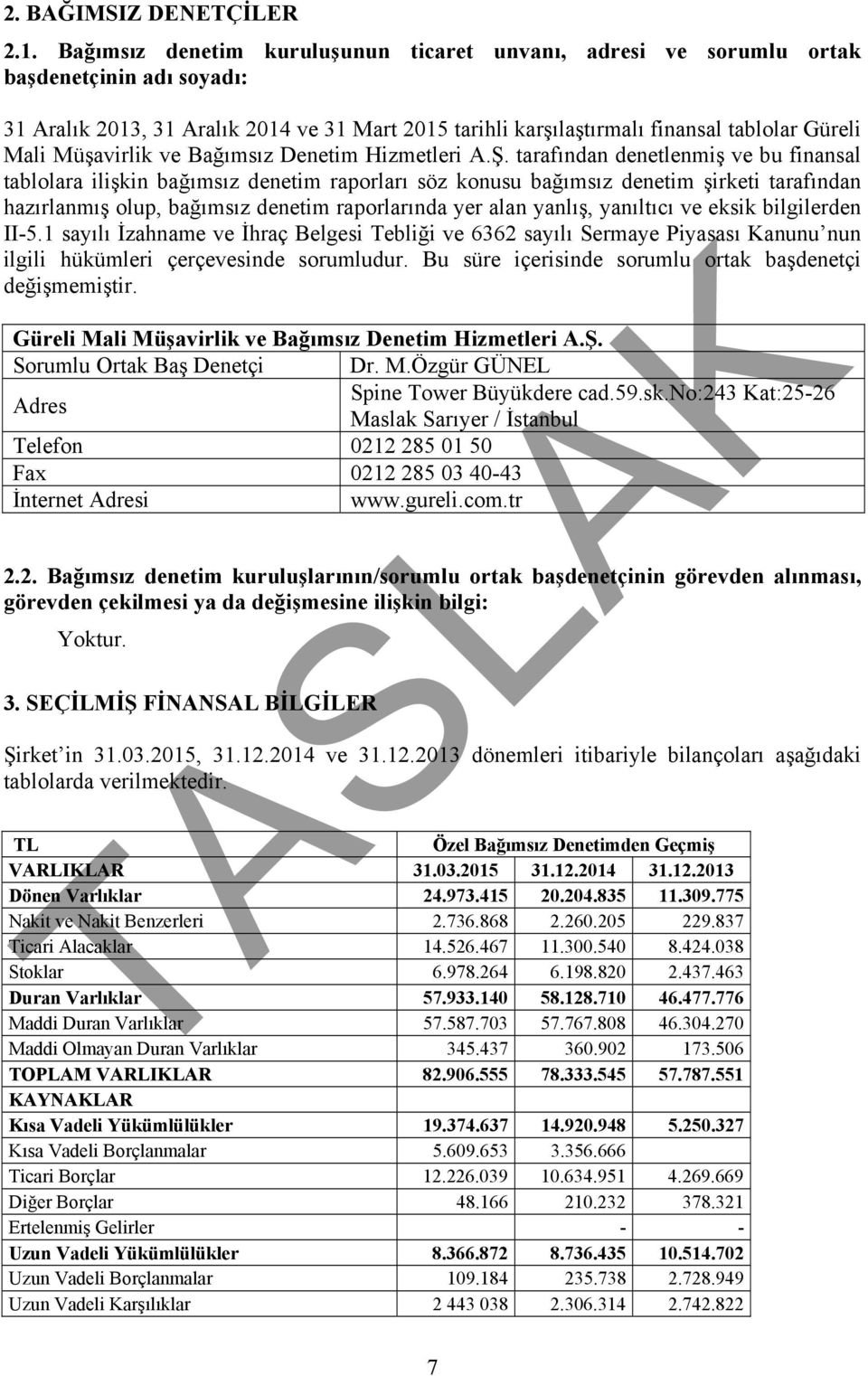 Müşavirlik ve Bağımsız Denetim Hizmetleri A.Ş.