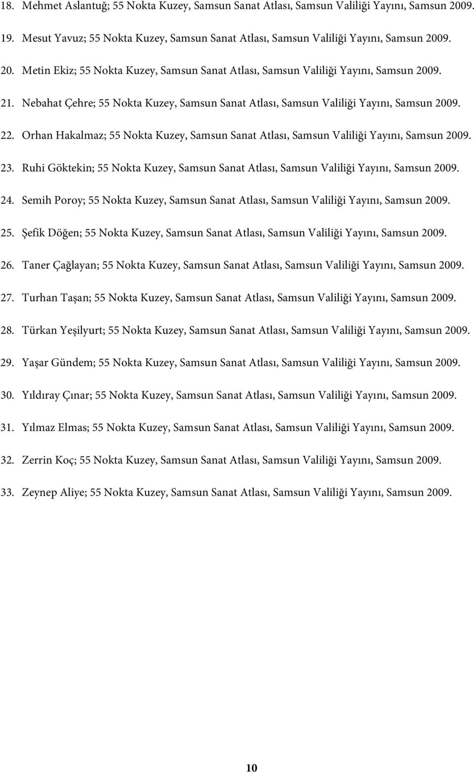 Ruhi Göktekin; 55 Nokta Kuzey, Samsun Sanat Atlası, Samsun Valiliği Yayını, Samsun 2009. 24. Semih Poroy; 55 Nokta Kuzey, Samsun Sanat Atlası, Samsun Valiliği Yayını, Samsun 2009. 25.