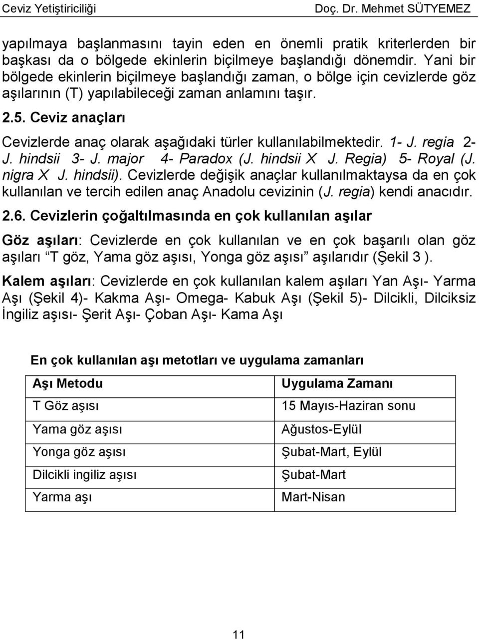 Ceviz anaçları Cevizlerde anaç olarak aģağıdaki türler kullanılabilmektedir. 1- J. regia 2- J. hindsii 3- J. major 4- Paradox (J. hindsii X J. Regia) 5- Royal (J. nigra X J. hindsii).