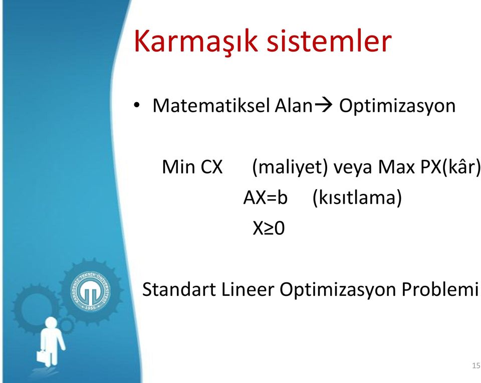 Max PX(kâr) AX=b (kısıtlama) X 0