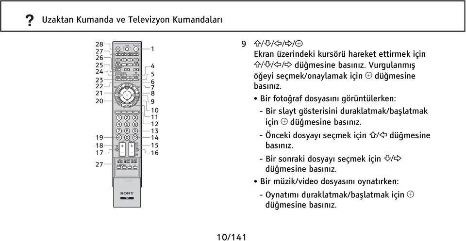 Bir fotoğraf dosyasını görüntülerken: - Bir slayt gösterisini duraklatmak/başlatmak için düğmesine basınız.