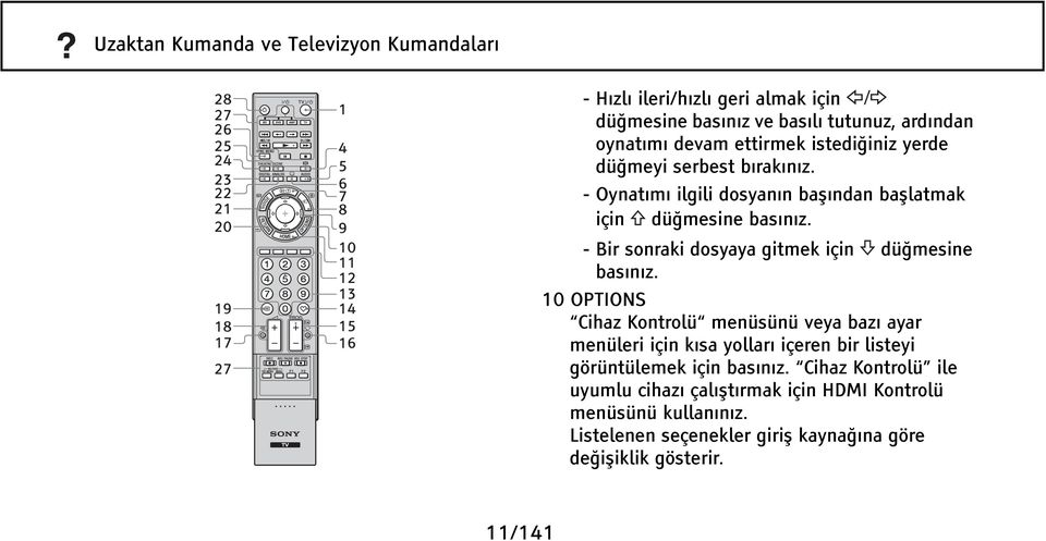 - Oynatımı ilgili dosyanın başından başlatmak için düğmesine basınız. - Bir sonraki dosyaya gitmek için düğmesine basınız.