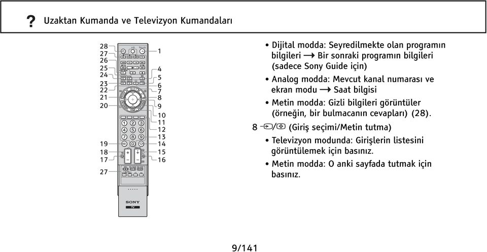 numarası ve ekran modu Saat bilgisi Metin modda: Gizli bilgileri görüntüler (örneğin, bir bulmacanın cevapları) (28).