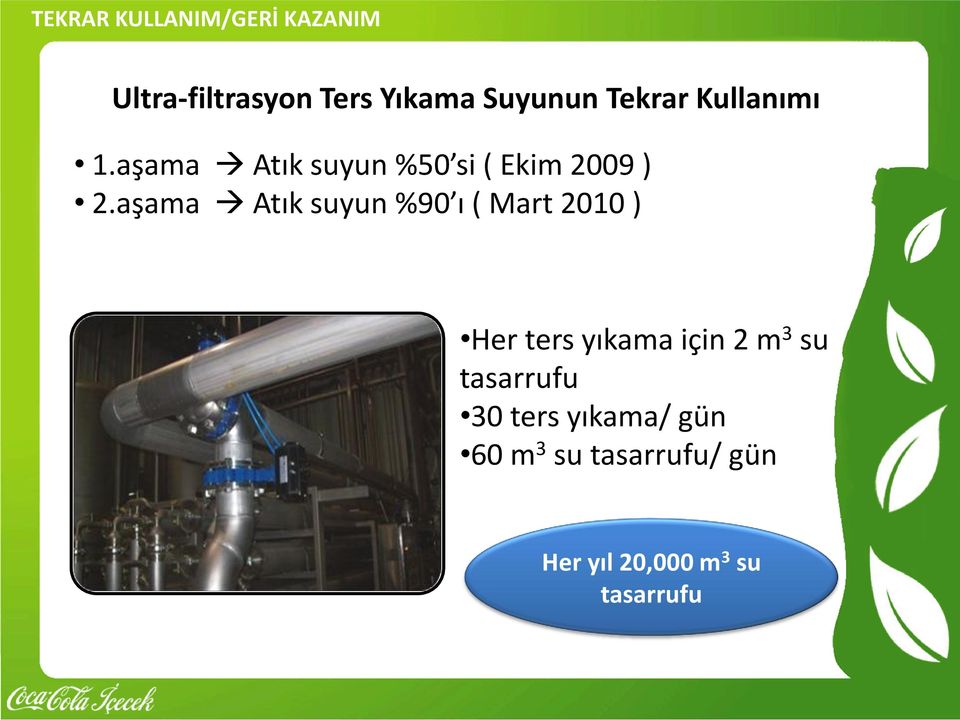 aşama Atık suyun %90 ı ( Mart 2010 ) Her ters yıkama için 2 m 3 su