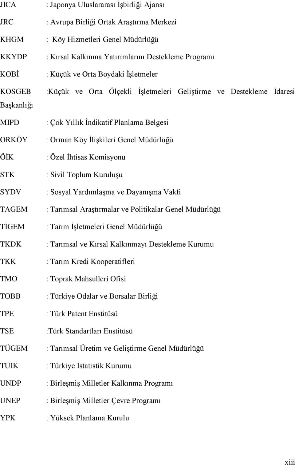 İdaresi : Çok Yıllık İndikatif Planlama Belgesi : Orman Köy İlişkileri Genel Müdürlüğü : Özel İhtisas Komisyonu : Sivil Toplum Kuruluşu : Sosyal Yardımlaşma ve Dayanışma Vakfı : Tarımsal Araştırmalar