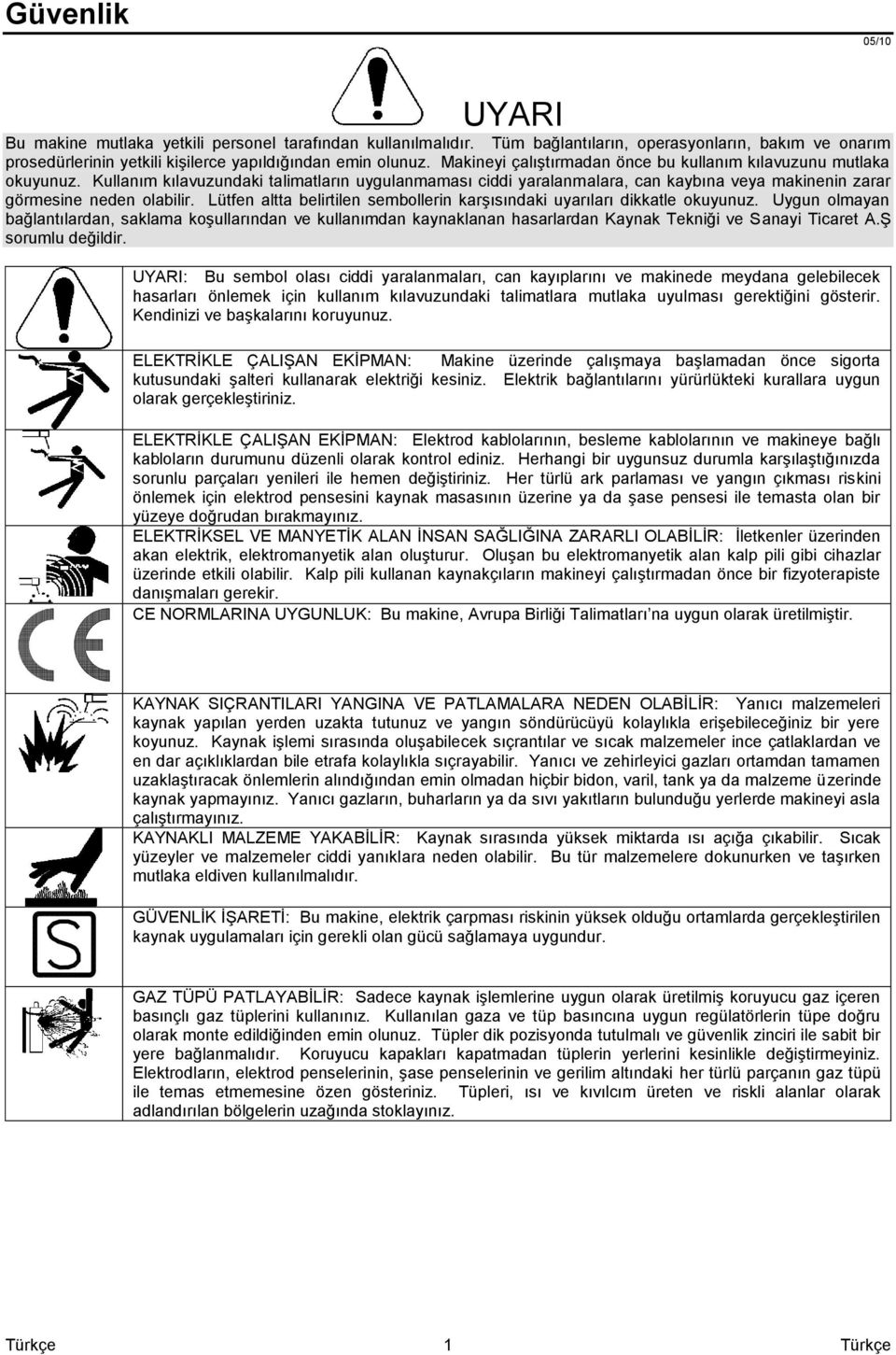 Lütfen altta belirtilen sembollerin karşısındaki uyarıları dikkatle okuyunuz.