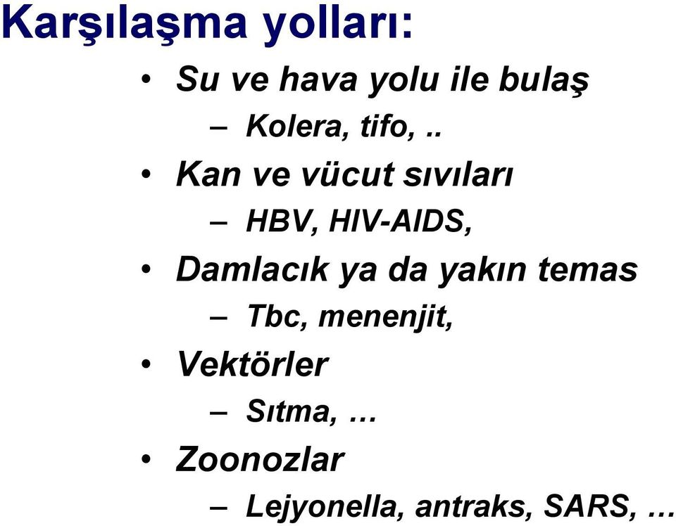 . Kan ve vücut sıvıları HBV, HIV-AIDS, Damlacık