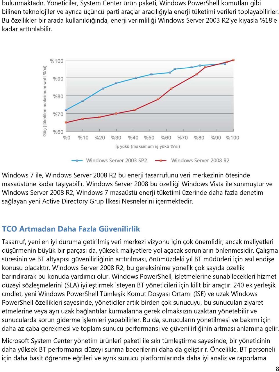 Windows 7 ile, Windows Server 2008 R2 bu enerji tasarrufunu veri merkezinin ötesinde masaüstüne kadar taşıyabilir.