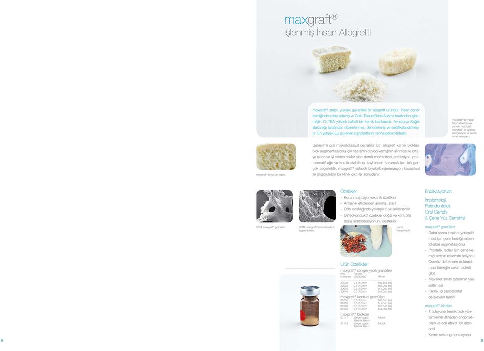 maxgraft ın implantasyondan beş sonraki histolojisi. maxgraft ile optimal entegrasyon ve kemik remodelasyonu. maxgraft block un yapısı.