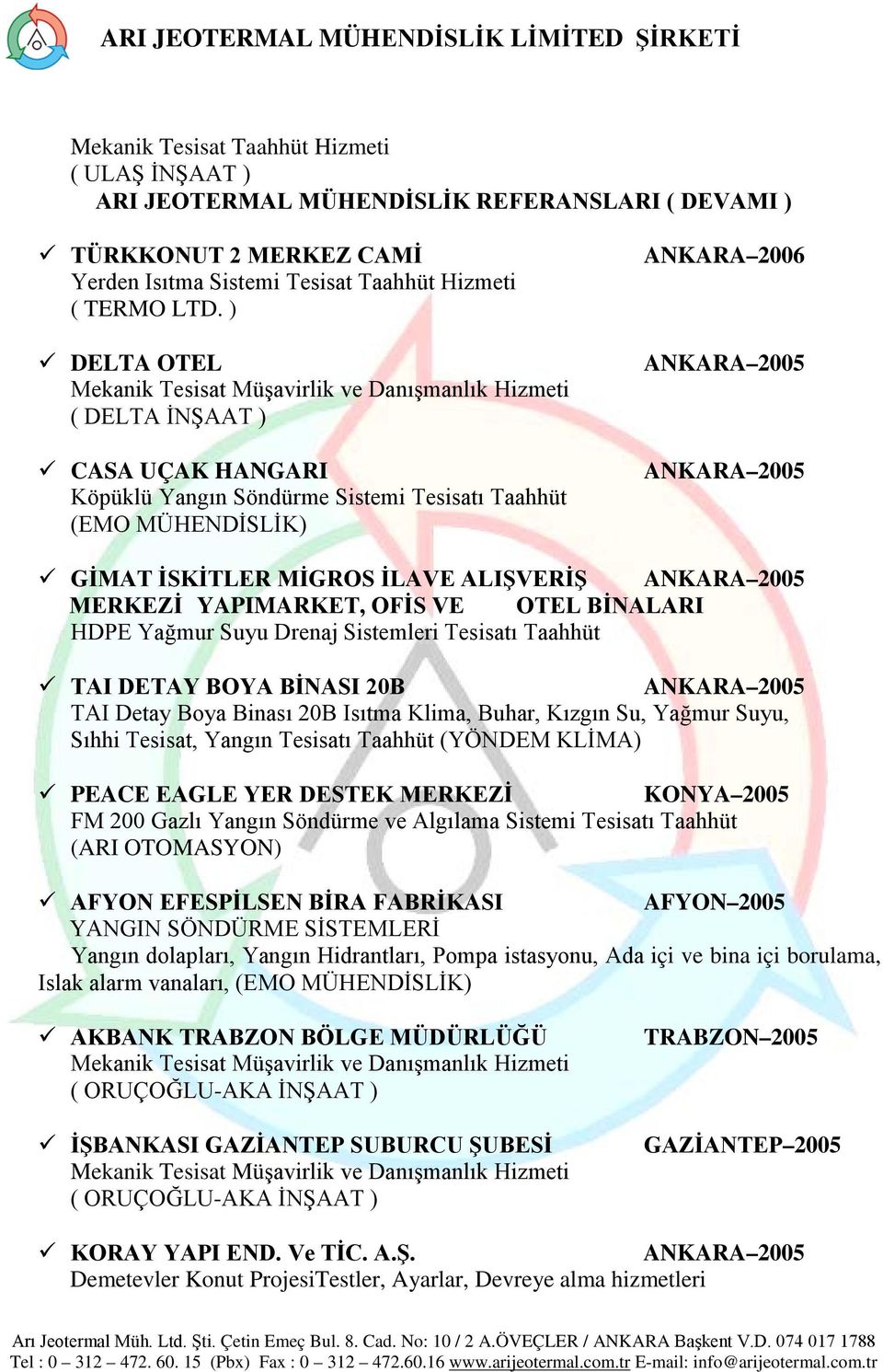 2005 MERKEZİ YAPIMARKET, OFİS VE OTEL BİNALARI HDPE Yağmur Suyu Drenaj Sistemleri Tesisatı Taahhüt TAI DETAY BOYA BİNASI 20B ANKARA 2005 TAI Detay Boya Binası 20B Isıtma Klima, Buhar, Kızgın Su,