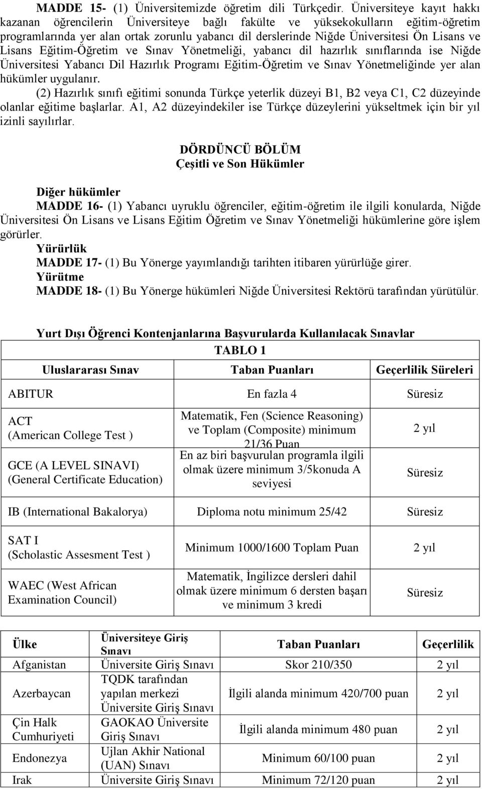 ve Lisans Eğitim-Öğretim ve Sınav Yönetmeliği, yabancı dil hazırlık sınıflarında ise Niğde Üniversitesi Yabancı Dil Hazırlık Programı Eğitim-Öğretim ve Sınav Yönetmeliğinde yer alan hükümler