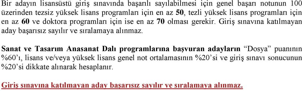 Giriş sınavına katılmayan aday başarısız sayılır ve sıralamaya alınmaz.