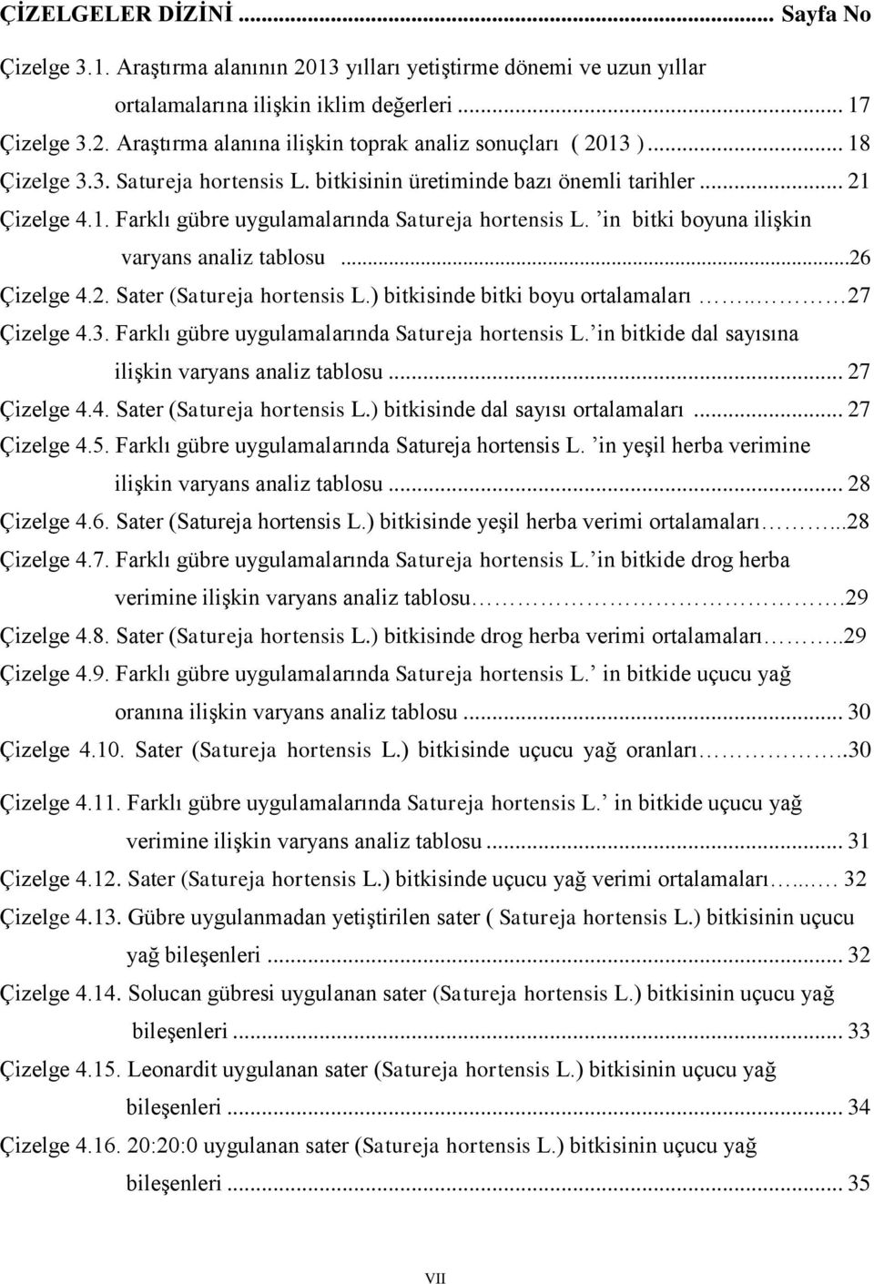 in bitki boyuna ilişkin varyans analiz tablosu...26 Çizelge 4.2. Sater (Satureja hortensis L.) bitkisinde bitki boyu ortalamaları.. 27 Çizelge 4.3. Farklı gübre uygulamalarında Satureja hortensis L.